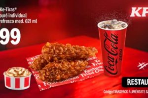 KFC: 3 Ke Tiras más Complemento y Refresco 621 ml por $99